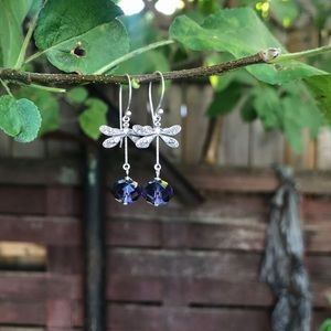 COPY - Silver Dragonfly and Purple Glass Earrings NWT